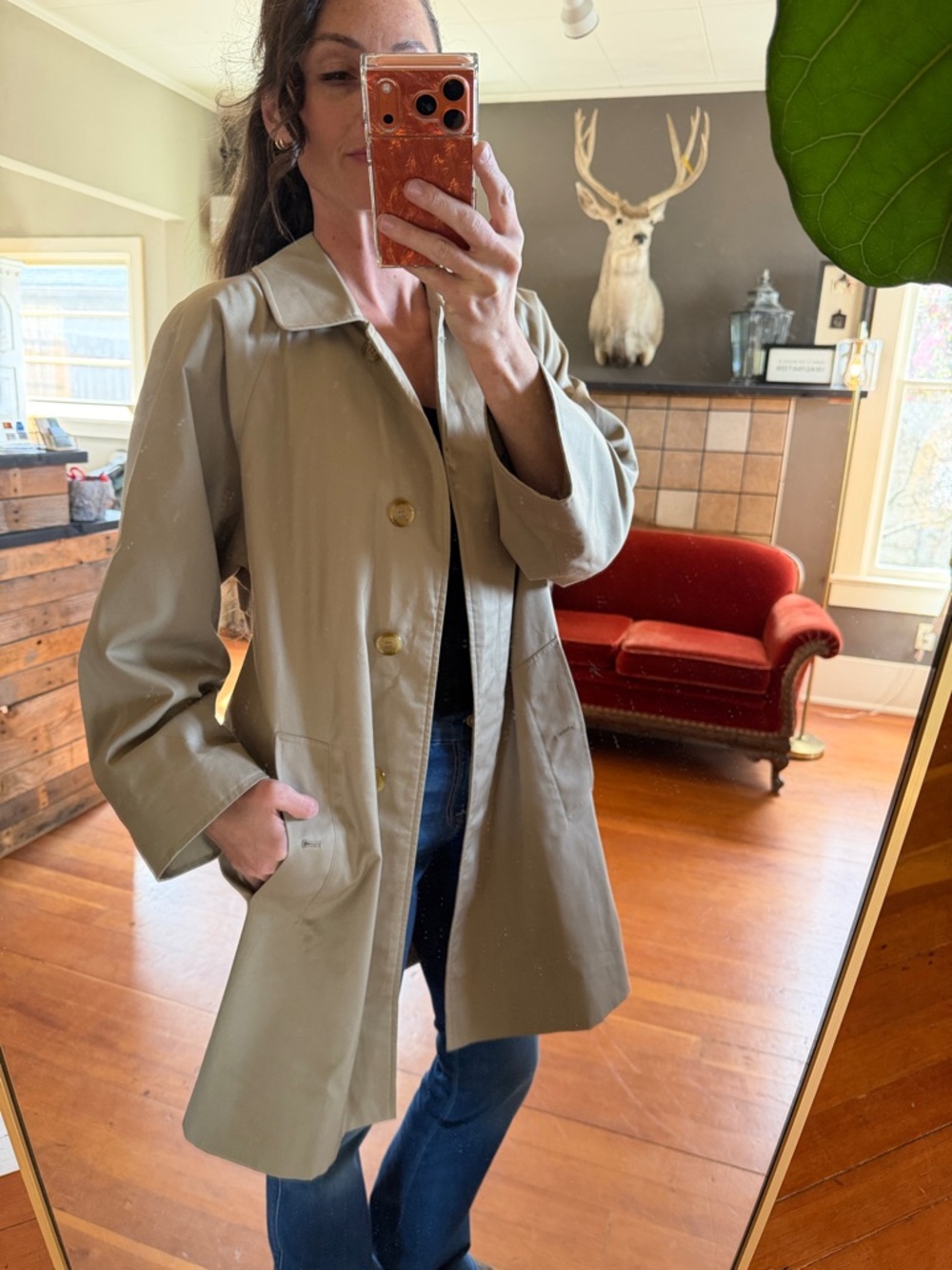 Vintage Burberry Women's Lightweight Markfield Trench Coat - Taupe - size 8